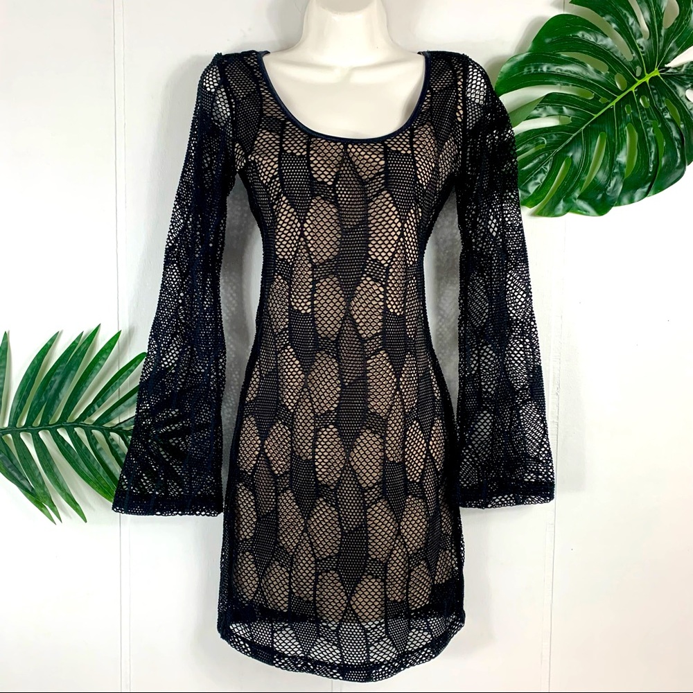 GOOD TIME Nude Illusion Mesh Bodycon Mini Dress S